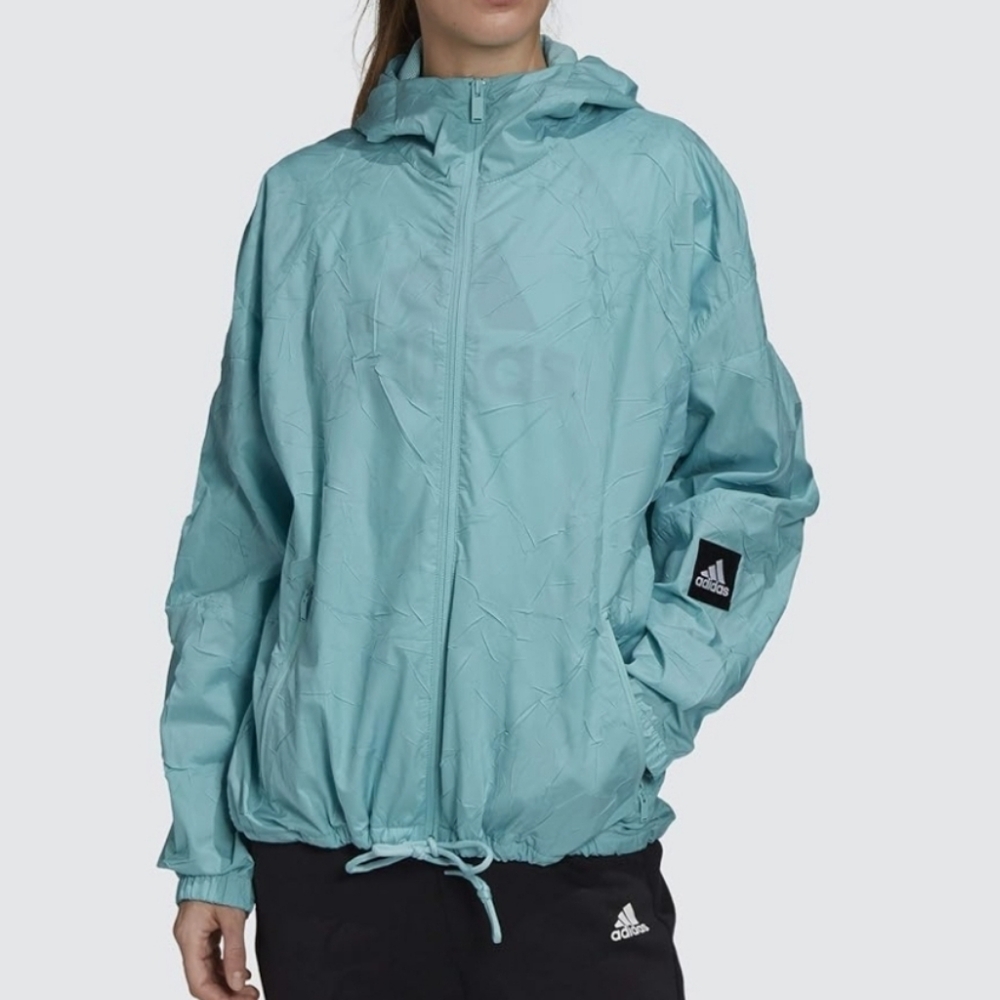 Adidas Women's Light Blue Windbreaker Jacket Sz S Oversized Lighweight Packable
